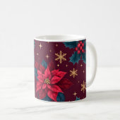 Burgundy Poinsettia & Gold Snowflake Kaffeetasse (VorderseiteRechts)