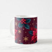 Burgundy Poinsettia & Gold Snowflake Kaffeetasse (Vorderseite Links)