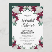 Burgundy Poinsettias Weihnachtsgebäck Brautparty Einladung (Vorne/Hinten)