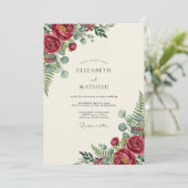 Burgundy Polished Botanical Wedding Einladung (Stehend Vorderseite)