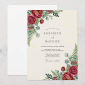 Burgundy Polished Botanical Wedding Einladung (Vorne/Hinten)