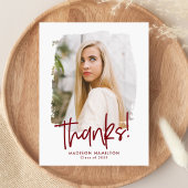 Burgundy Preppy Script Foto Abschluss Vielen Dank Postkarte