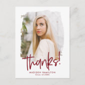 Burgundy Preppy Script Foto Abschluss Vielen Dank Postkarte (Vorderseite)