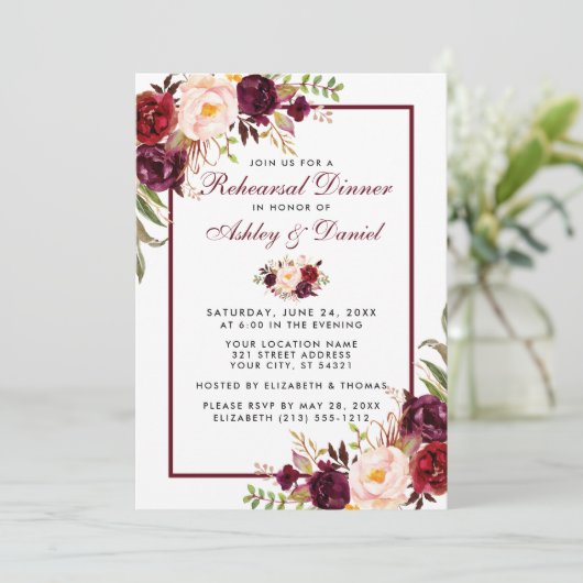 Burgundy Probe Einladung (Stehend Vorderseite)