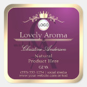 Burgundy Product Label Gold Border Logo Monogram Quadratischer Aufkleber (Vorderseite)
