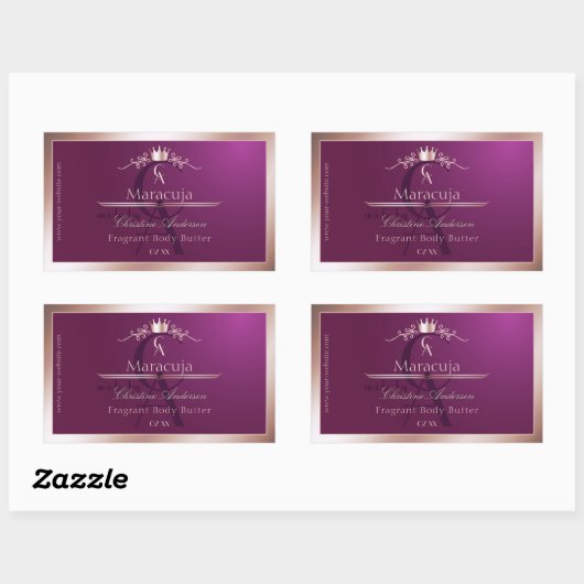 Burgundy Product Label Rose Gold Frame Monogram Rechteckiger Aufkleber (Blatt)