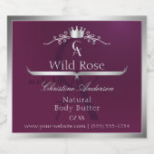 Burgundy Product Label with Silver Frame Monogram Alkoholflaschenetikett (Einzelnes Label)