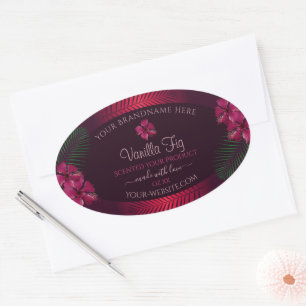Burgundy Product Labels Hawaii Blume Palm Blätter Ovaler Aufkleber