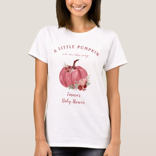 Burgundy Pumpkin Fall Baby Duschname T - Shirt (Vorderseite)