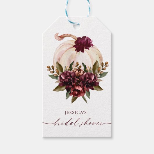 Burgundy Pumpkin Fall Liebe Brautparty einladen Geschenkanhänger (Vorderseite)