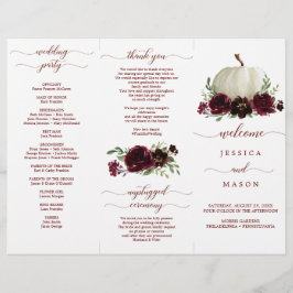 Burgundy Pumpkin Fall Tri-Fold Hochzeitsprogramm
