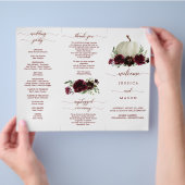 Burgundy Pumpkin Fall Tri-Fold Hochzeitsprogramm (Hand)