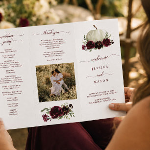 Burgundy Pumpkin Fall Tri-Fold Hochzeitsprogramm