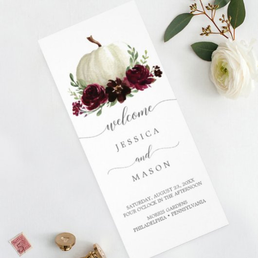 Burgundy Pumpkin Fall Tri-Fold Hochzeitsprogramm