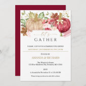 Burgundy Pumpkin Floral Erntedank Dinner Einladung (Vorne/Hinten)