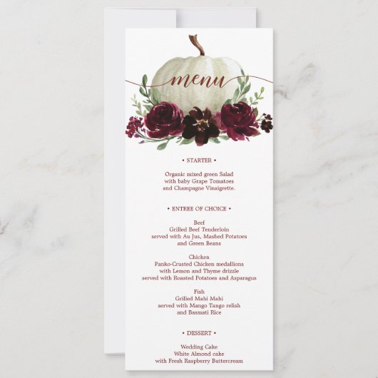 Burgundy Pumpkin Hochzeit im Herbst Menu oder Dusc Einladung (Vorderseite)