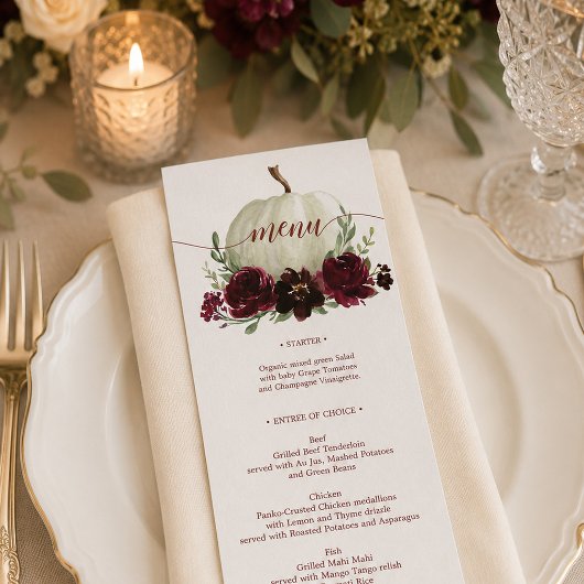 Burgundy Pumpkin Hochzeit im Herbst Menu oder Dusc Einladung