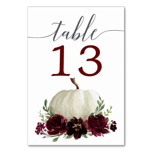 Burgundy Pumpkin Wedding Tischnummern (Vorderseite)