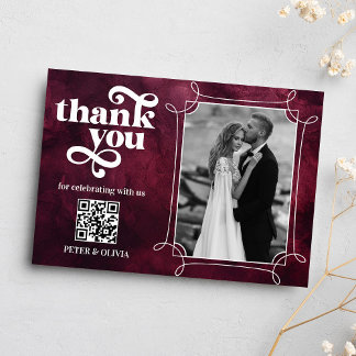 Burgundy QR Code Bold Typography Thank you Card Einladung
