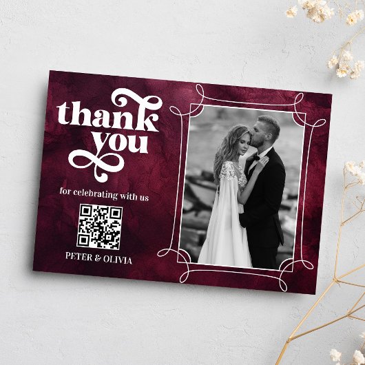 Burgundy QR Code Bold Typography Thank you Card Einladung
