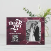Burgundy QR Code Bold Typography Thank you Card Einladung (Stehend Vorderseite)