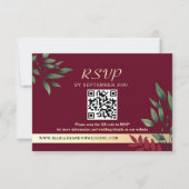 Burgundy QR Code Hochzeit im Herbst RSVP Karte (Vorderseite)