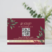 Burgundy QR Code Hochzeit im Herbst RSVP Karte (Stehend Vorderseite)
