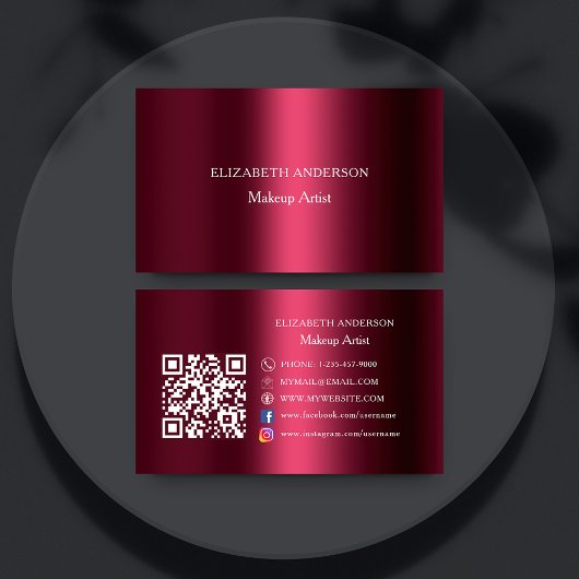 Burgundy Qr Code Instagram Facebook Premium Visitenkarte