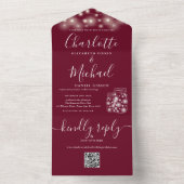 Burgundy QR Code Mason Jars String Lights Hochzeit All In One Einladung (Innen Boden)