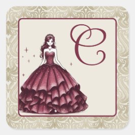 Burgundy Quinceañera Dress Quadratischer Aufkleber