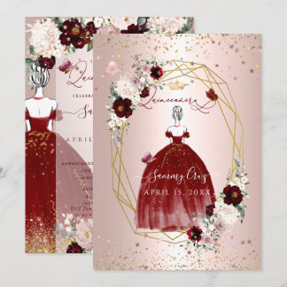 Burgundy Quinceanera H2 Blume Dusty Rose Blush Einladung