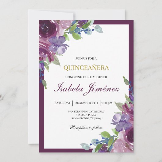 Burgundy quinceañera invitation einladung (Vorderseite)