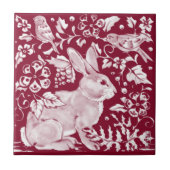 Burgundy Rabbit Bunny Birds Floral Dedham Delft Fliese (Vorderseite)