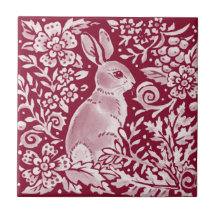 Burgundy Rabbit Bunny Woodland Floral Art