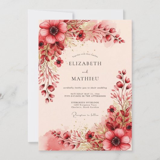 Burgundy Radiant Romantic Wedding Einladung (Vorderseite)