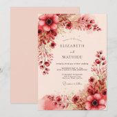 Burgundy Radiant Romantic Wedding Einladung (Vorne/Hinten)