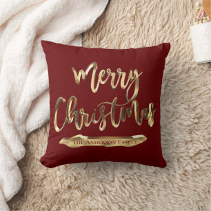 Burgundy Red Add Name oder Text Frohe Weihnachten Kissen