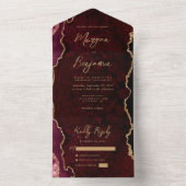 Burgundy Red Agate Gold Script Wedding All In One Einladung (Innen Boden)