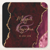 Burgundy Red Agate Gold Script Wedding Rechteckiger Pappuntersetzer (Vorderseite)