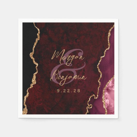 Burgundy Red Agate Gold Script Wedding Serviette (Vorderseite)