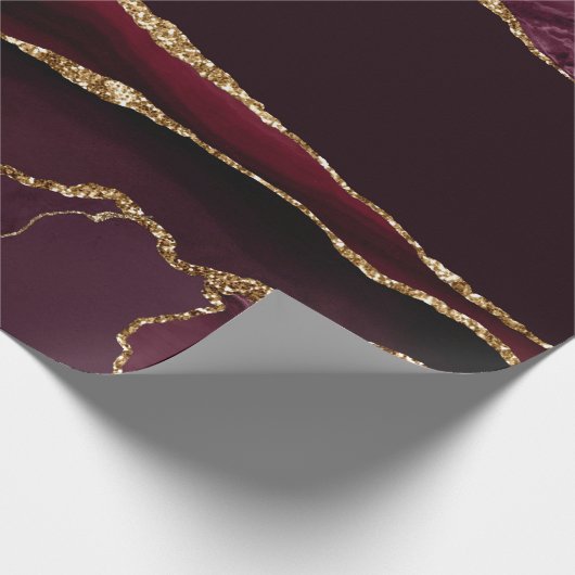 Burgundy Red Agate Imitate Gold Glitzer Geschenkpapier (Ecke)