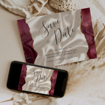 Burgundy Red Agate Ivory Silk Save the Date