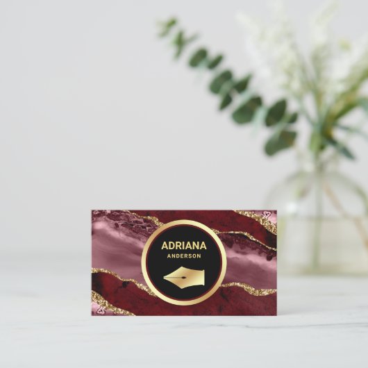Burgundy Red Agate Rechtsanwalt Gold Pen Nib Visitenkarte (Stehend Vorderseite)
