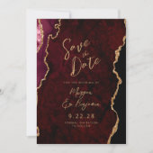 Burgundy Red Agate Script Wedding Save the Date (Vorderseite)
