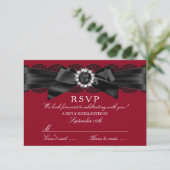 Burgundy Red and Black Lace & Pearl Bow UAWG RSVP Karte (Stehend Vorderseite)