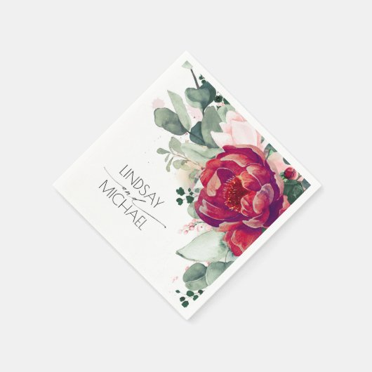 Burgundy Red and Blush Floral Elegant Serviette (Ecke)