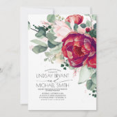 Burgundy Red and Blush Floral Elegantes Boho Weddi Einladung (Vorderseite)