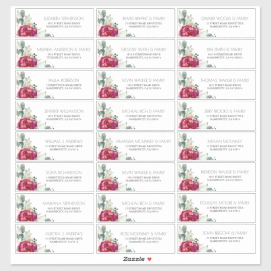 Burgundy Red and Blush Guest Names Address Labels (Blatt)