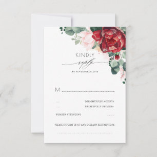 Burgundy Red and Blush Pink Elegant RSVP Karte