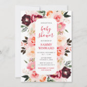 Burgundy Red and Blush Pink Floral Baby Shower Einladung (Vorderseite)